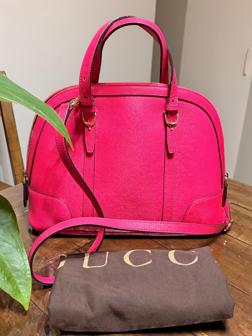Gucci Hot Pink Dome Satchel with Gold Hardware